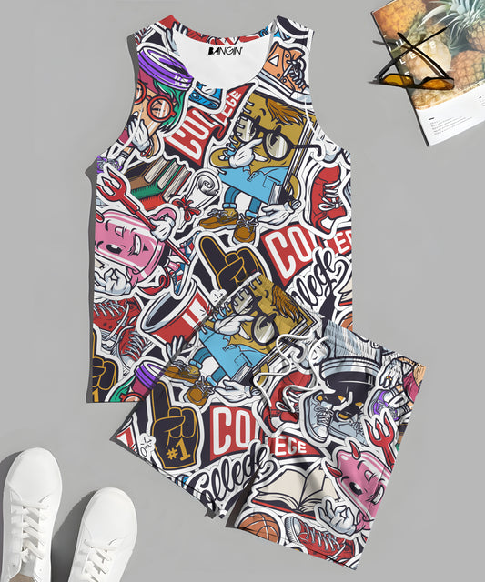 Printed Sando & Shorts Co-ord Set #642