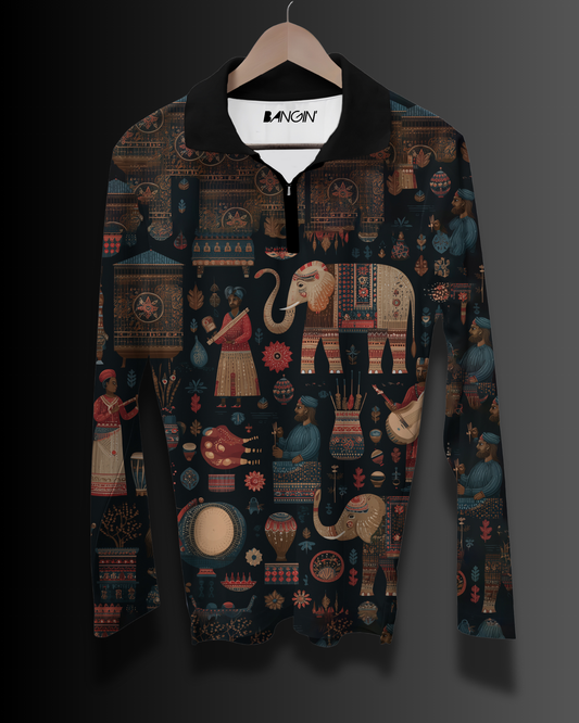 Printed Polo T-shirt with Long Sleeves #905
