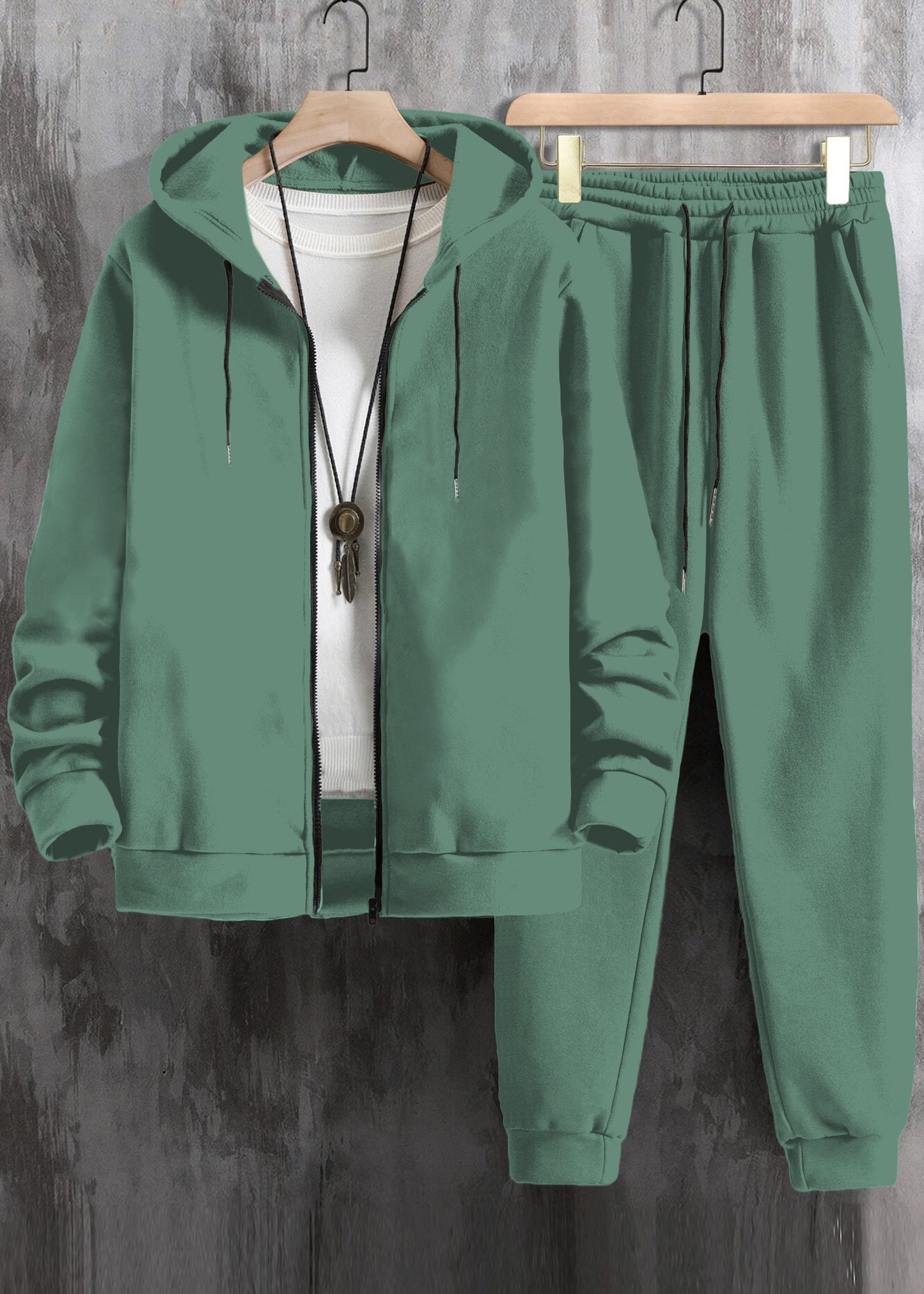 Men Zip Up Drawstring Hoodie & Sweatpants Co-ord Set Without Tee #568