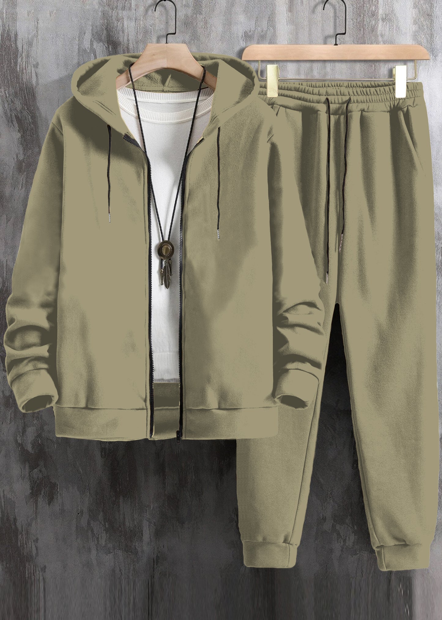 Men Zip Up Drawstring Hoodie & Sweatpants Co-ord Set Without Tee #569