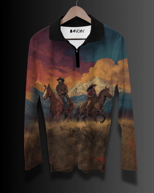 Printed Polo T-shirt with Long Sleeves #907
