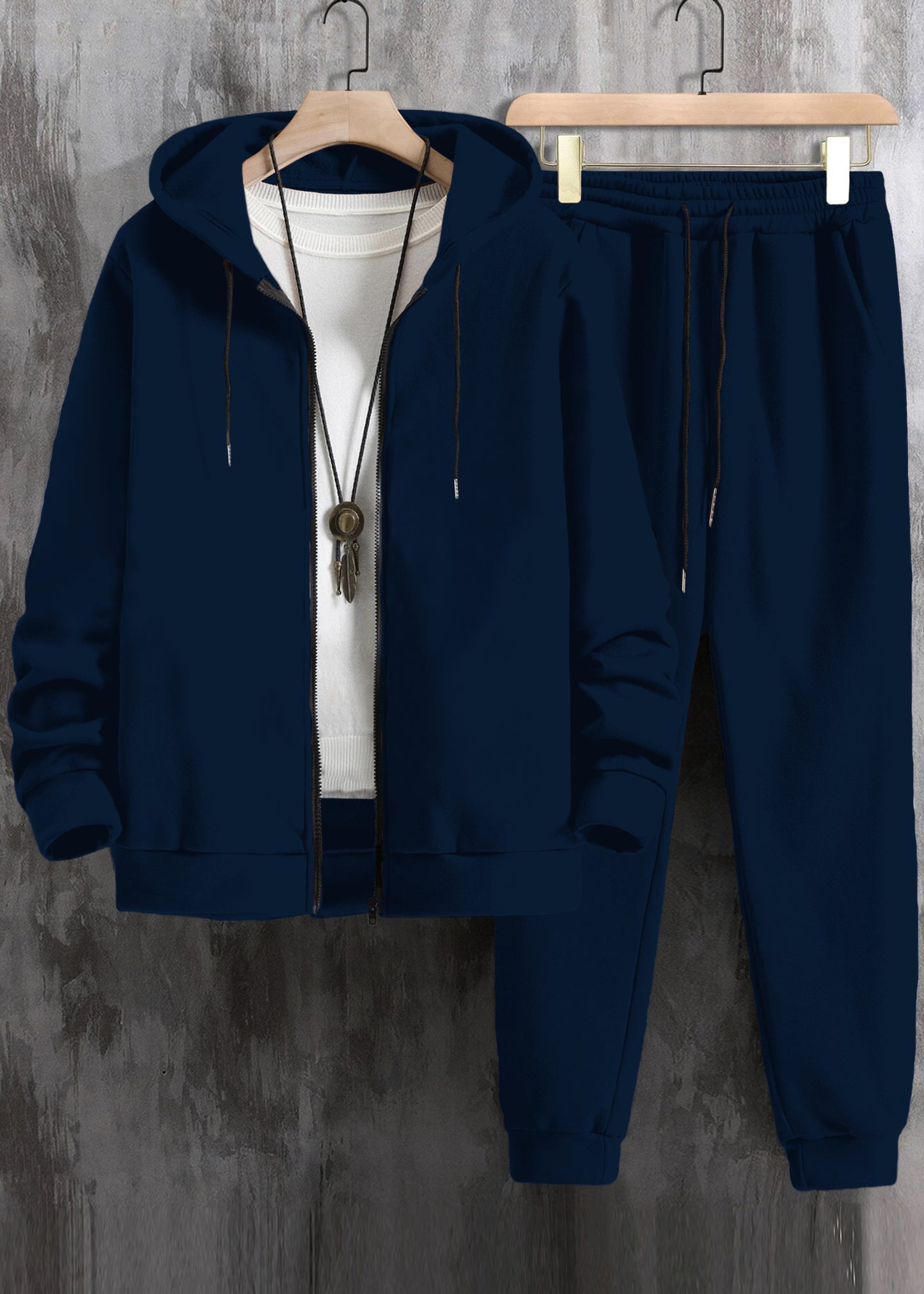 Men Zip Up Drawstring Hoodie & Sweatpants Co-ord Set Without Tee #570