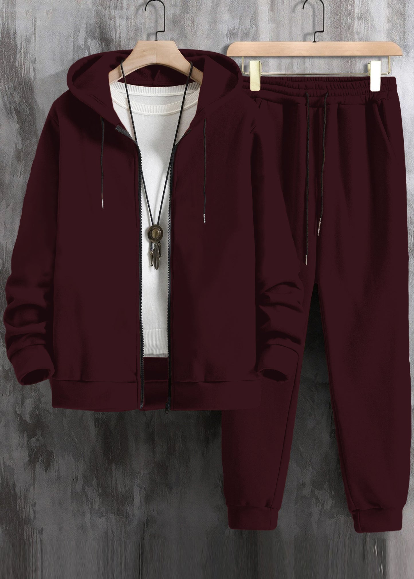 Men Zip Up Drawstring Hoodie & Sweatpants Co-ord Set Without Tee #571