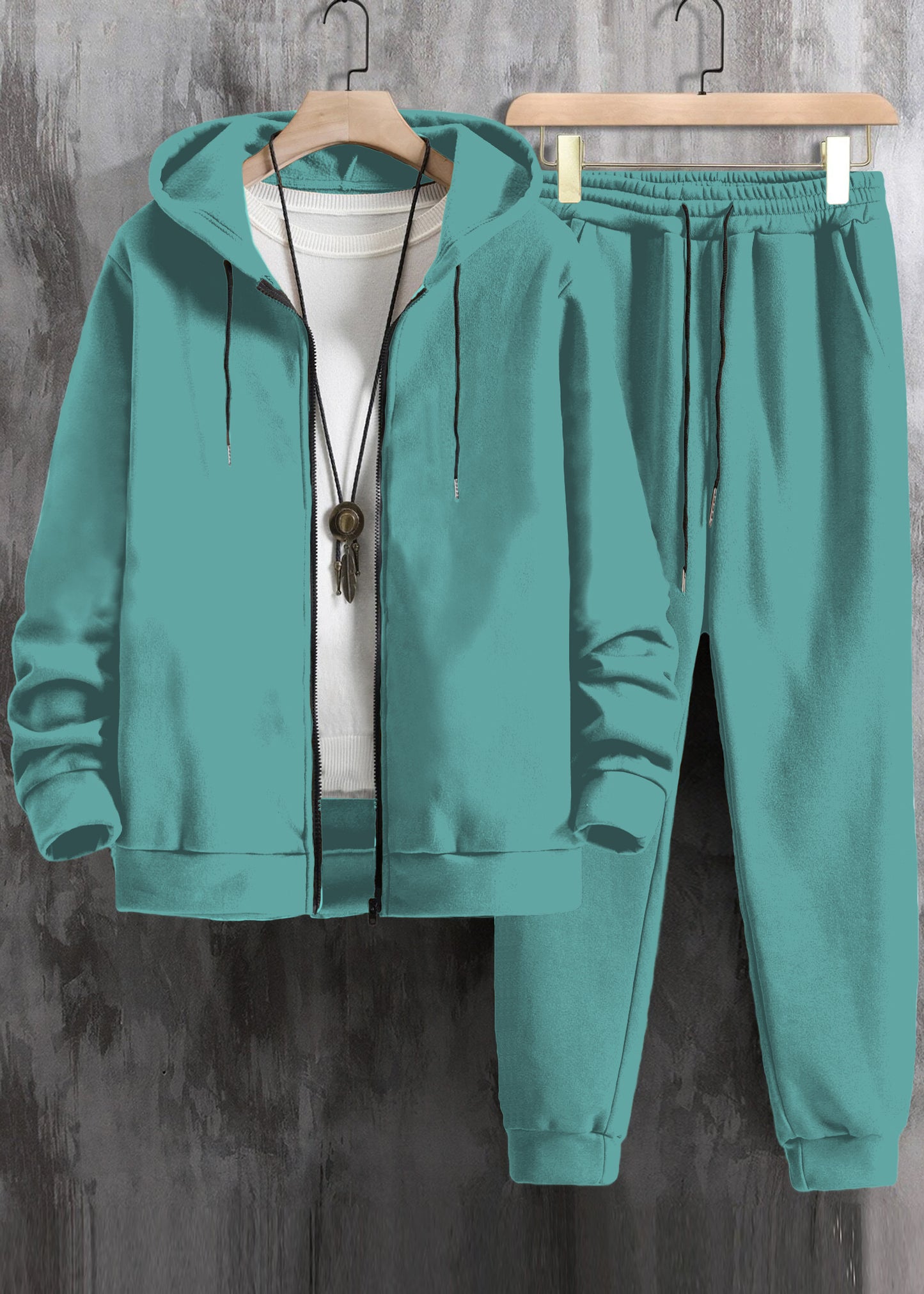Men Zip Up Drawstring Hoodie & Sweatpants Co-ord Set Without Tee #572