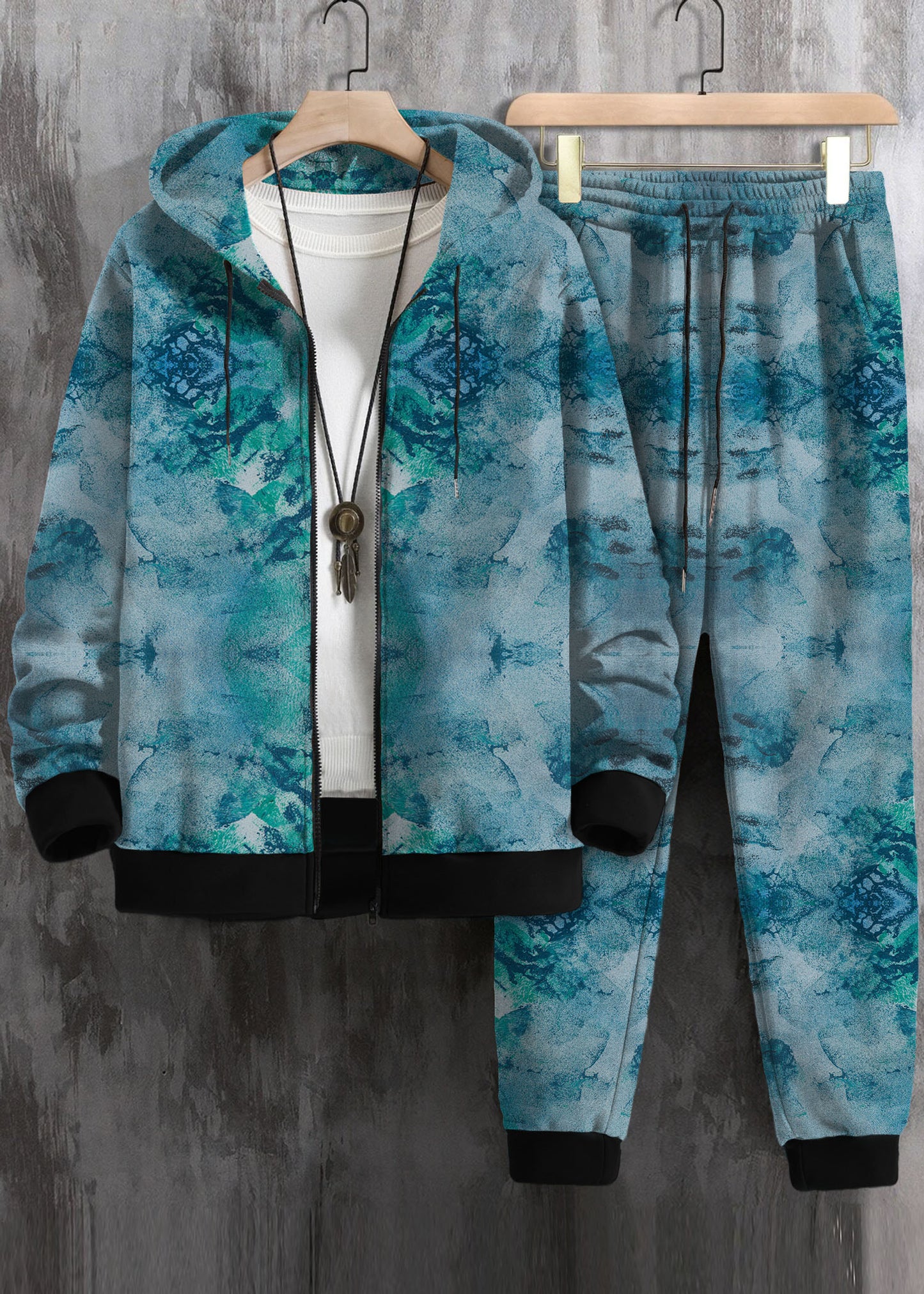 Men Zip Up Drawstring Hoodie & Sweatpants Co-ord Set Without Tee #872