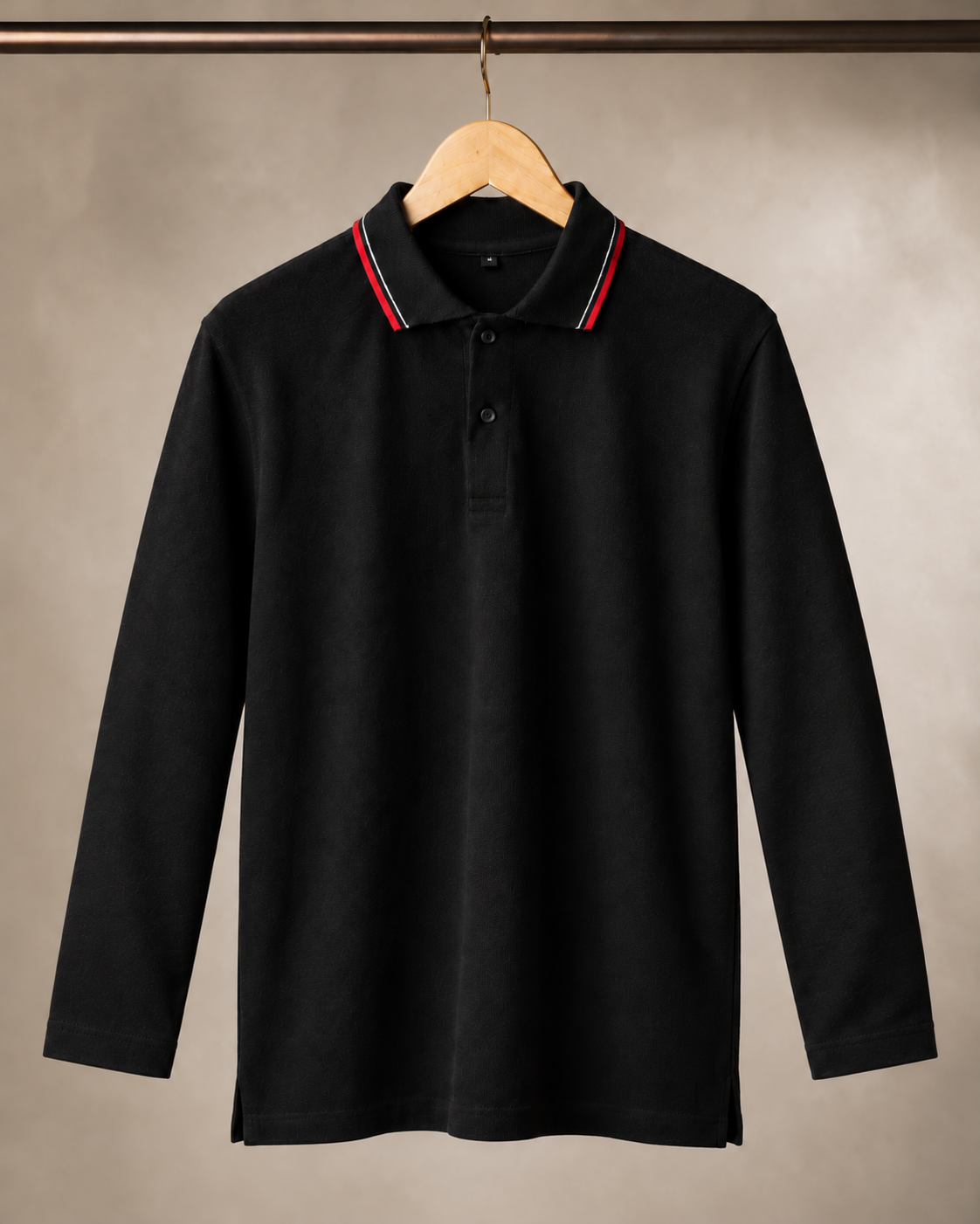 JET BLACK - Long Sleeve Luxury Polo Tee #1367