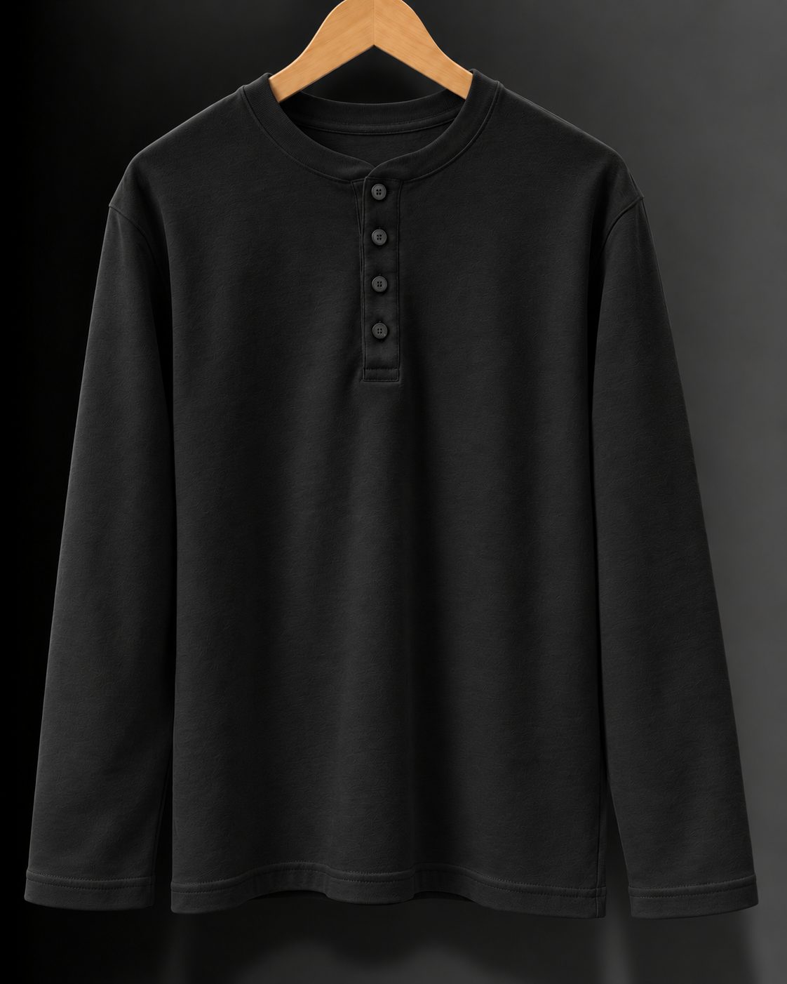 Midnight-Black Cotton Henley T-Shirt #1347