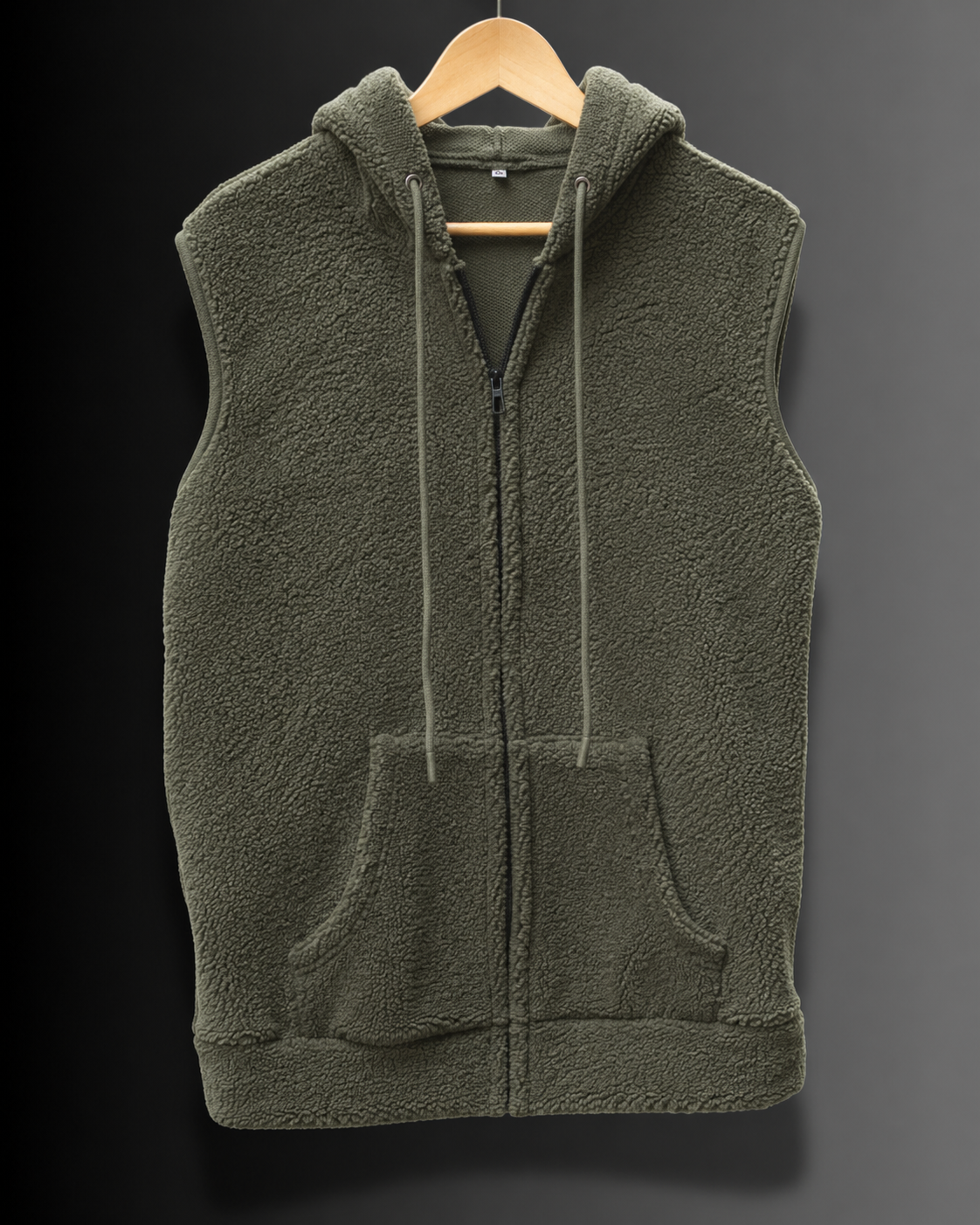Sleeveless Sherpa Hoodie (Olive Green) #1228