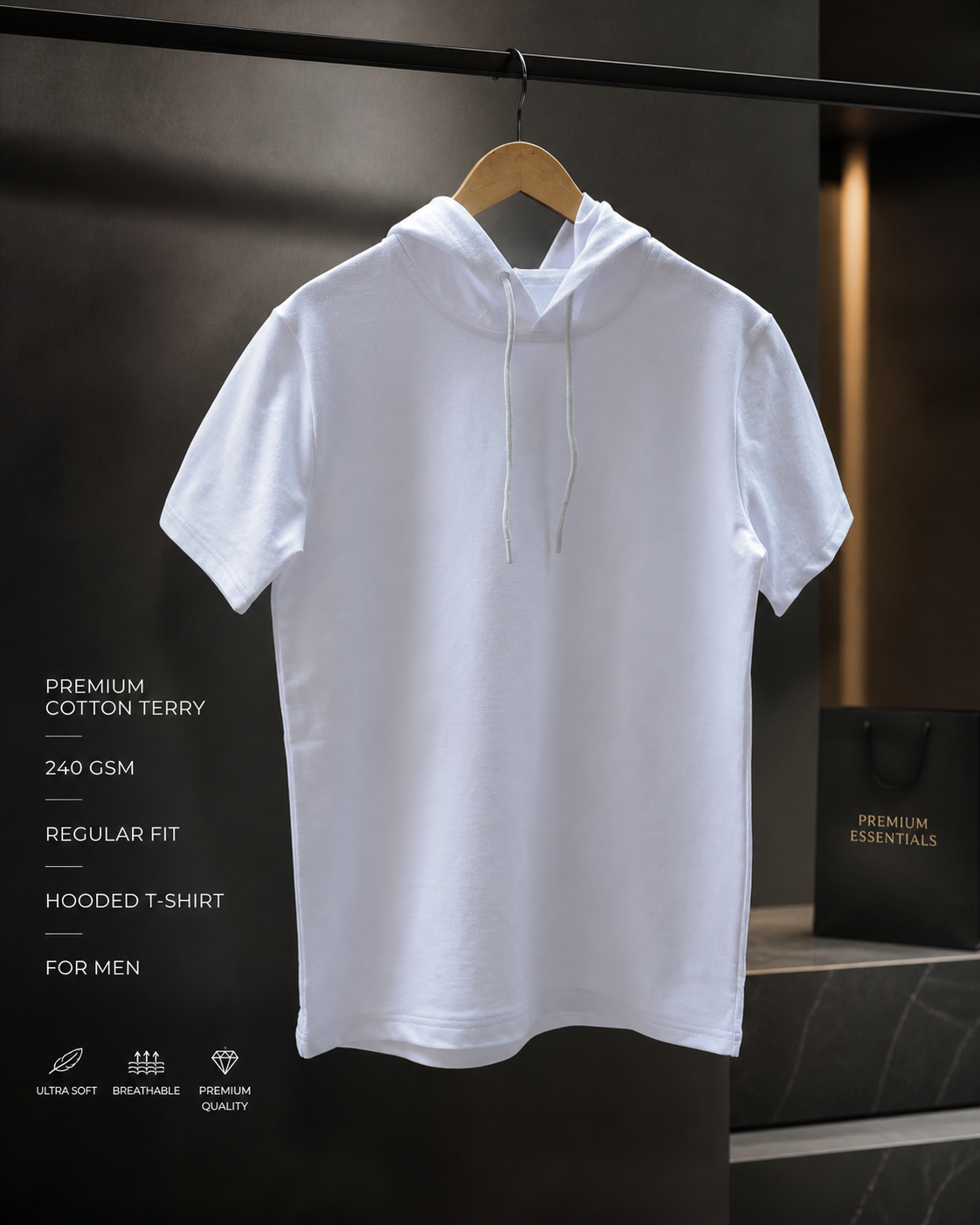 Hooded T-shirt in Premium Cotton #1115 (Vanilla White)