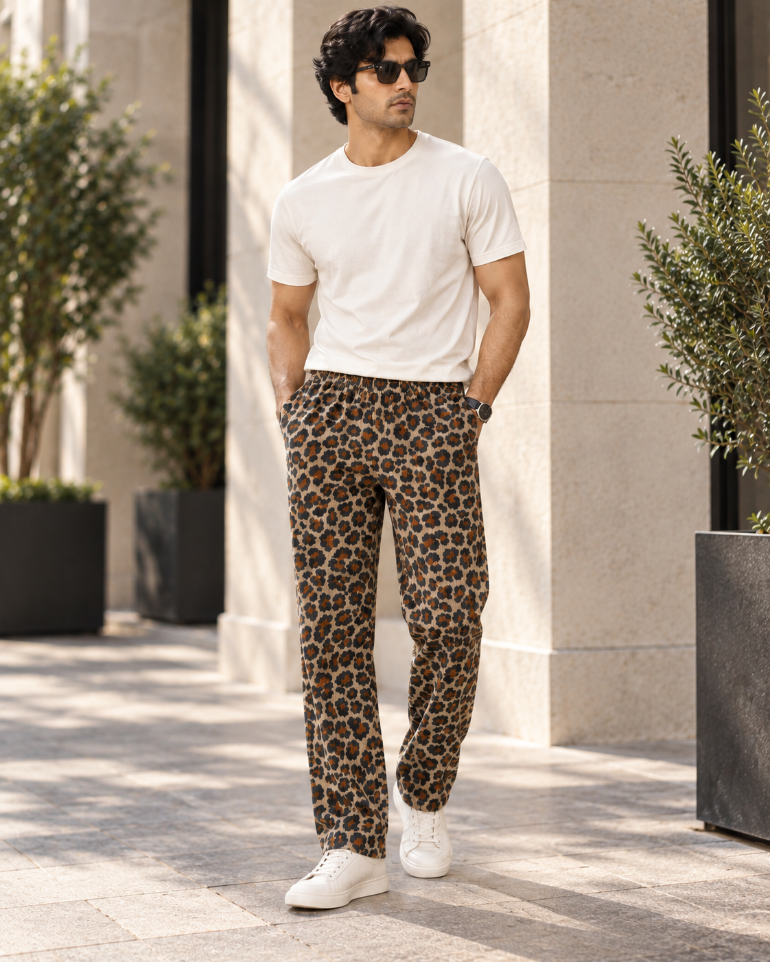 Corduroy Straight-Fit Jogger Pants (Leopard Print) #1255