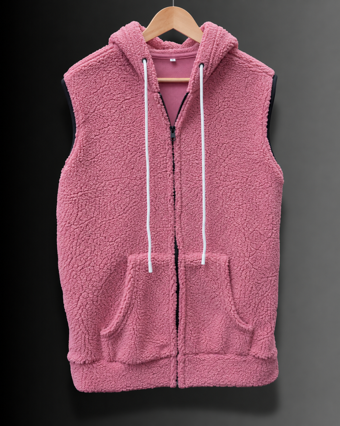 Sleeveless Sherpa Hoodie (Dusty Pink) #1371