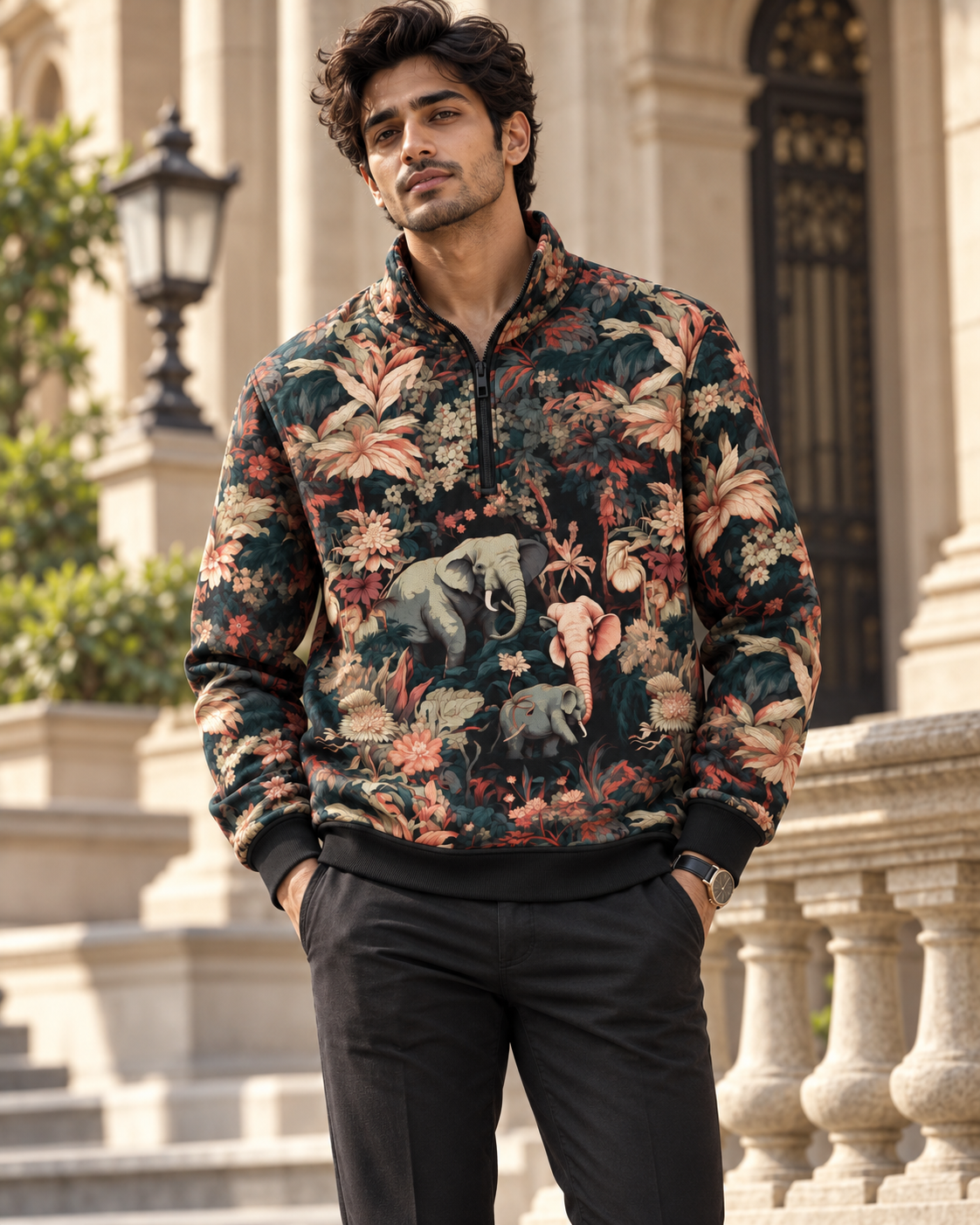 Printed Half-Zip Sweatshirt #1353