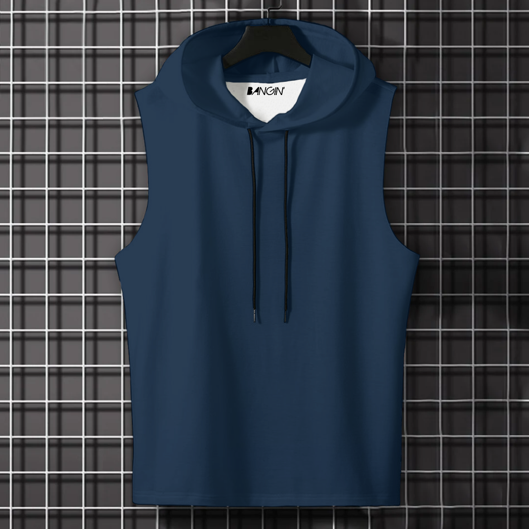 Hooded Tank Top in 100% Cotton #703 (Navy Blue)