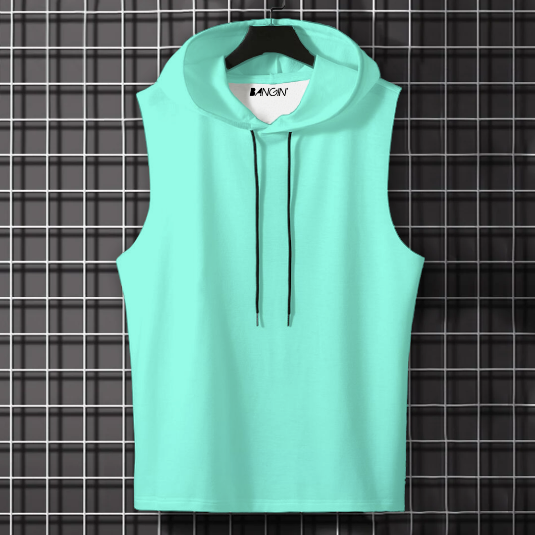 Hooded Tank Top in 100% Cotton #708 (Pale Turquoise)