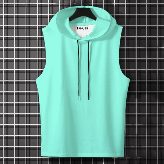 Hooded Tank Top in 100% Cotton #708 (Pale Turquoise)