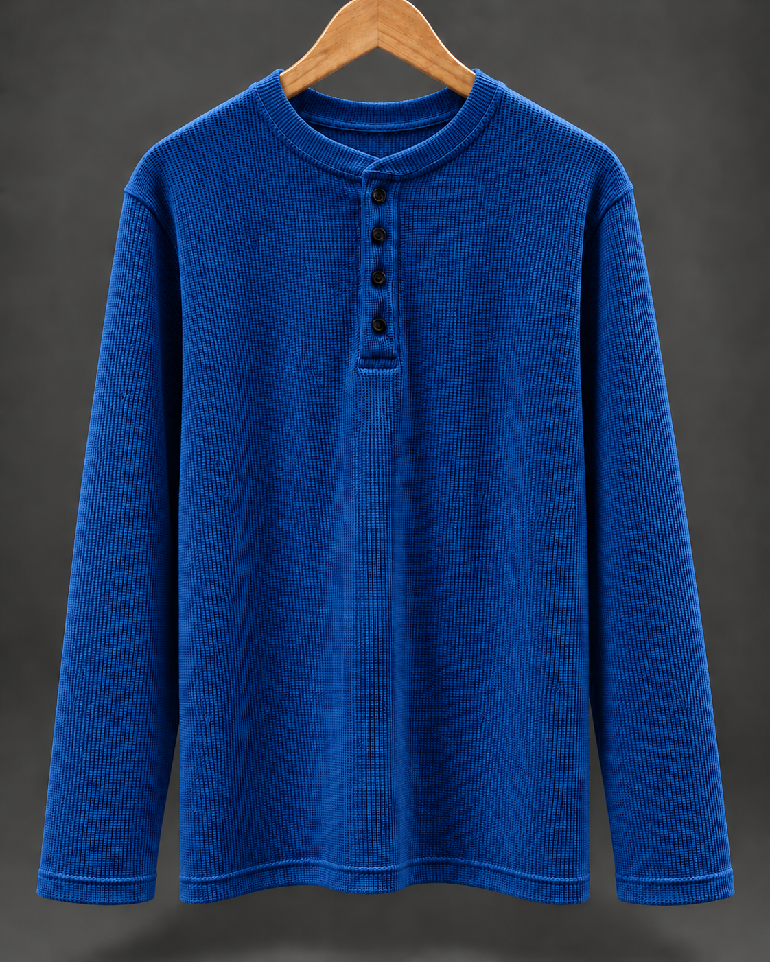 Royal-Blue Waffle Knit Henley T-Shirt #1338