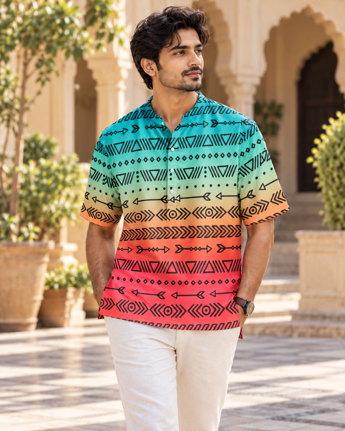 Men's Printed Short Kurta #1365