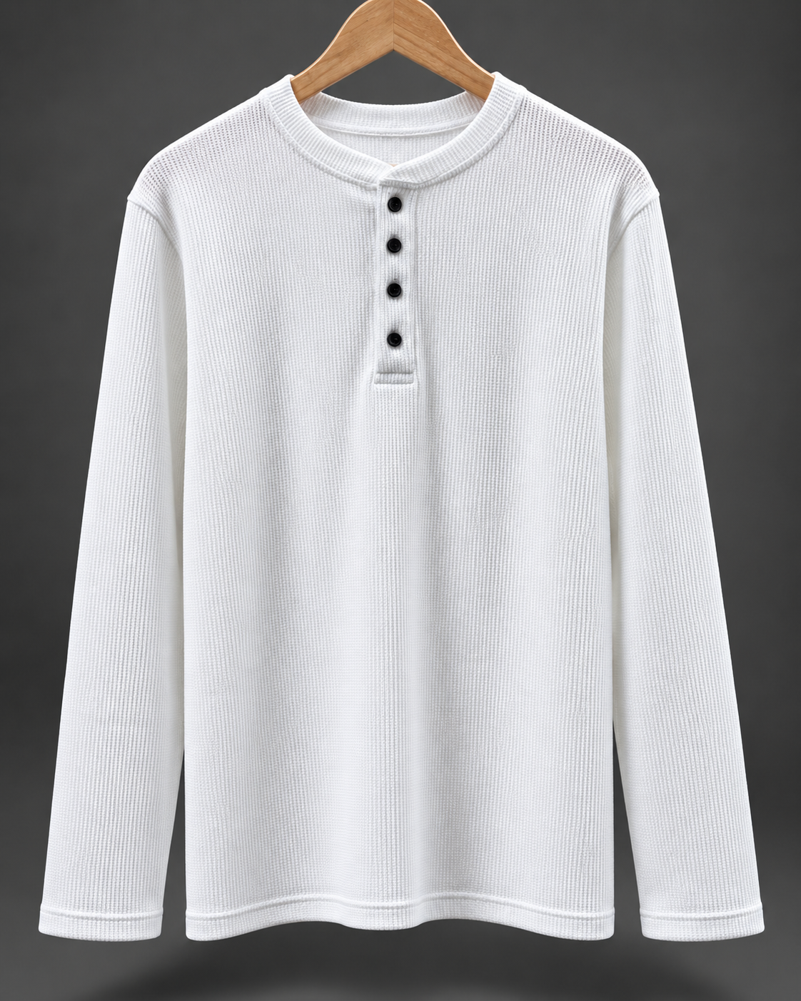 Vanilla-White Waffle Knit Henley T-Shirt #1337