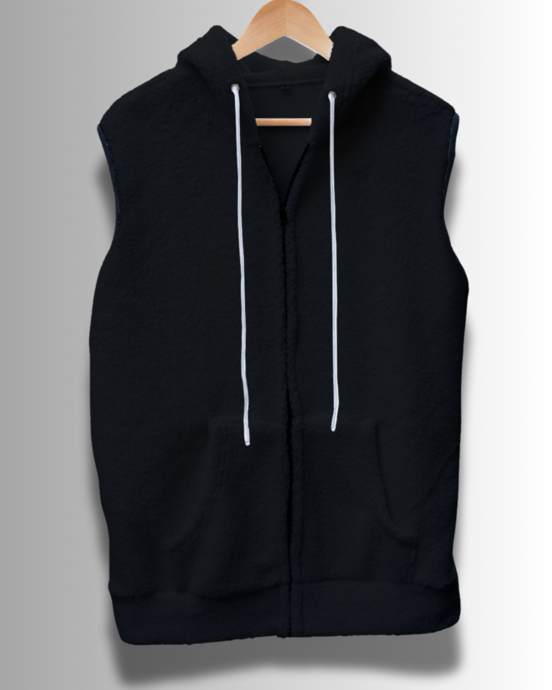 Sleeveless Sherpa Hoodie (Black) #1015