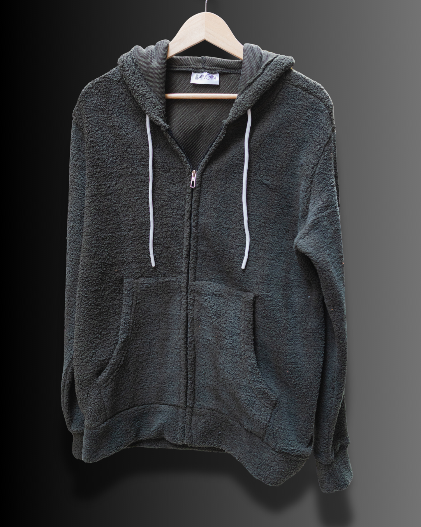 Sherpa Fur Zip-Up Hoodie (Olive Green) #966