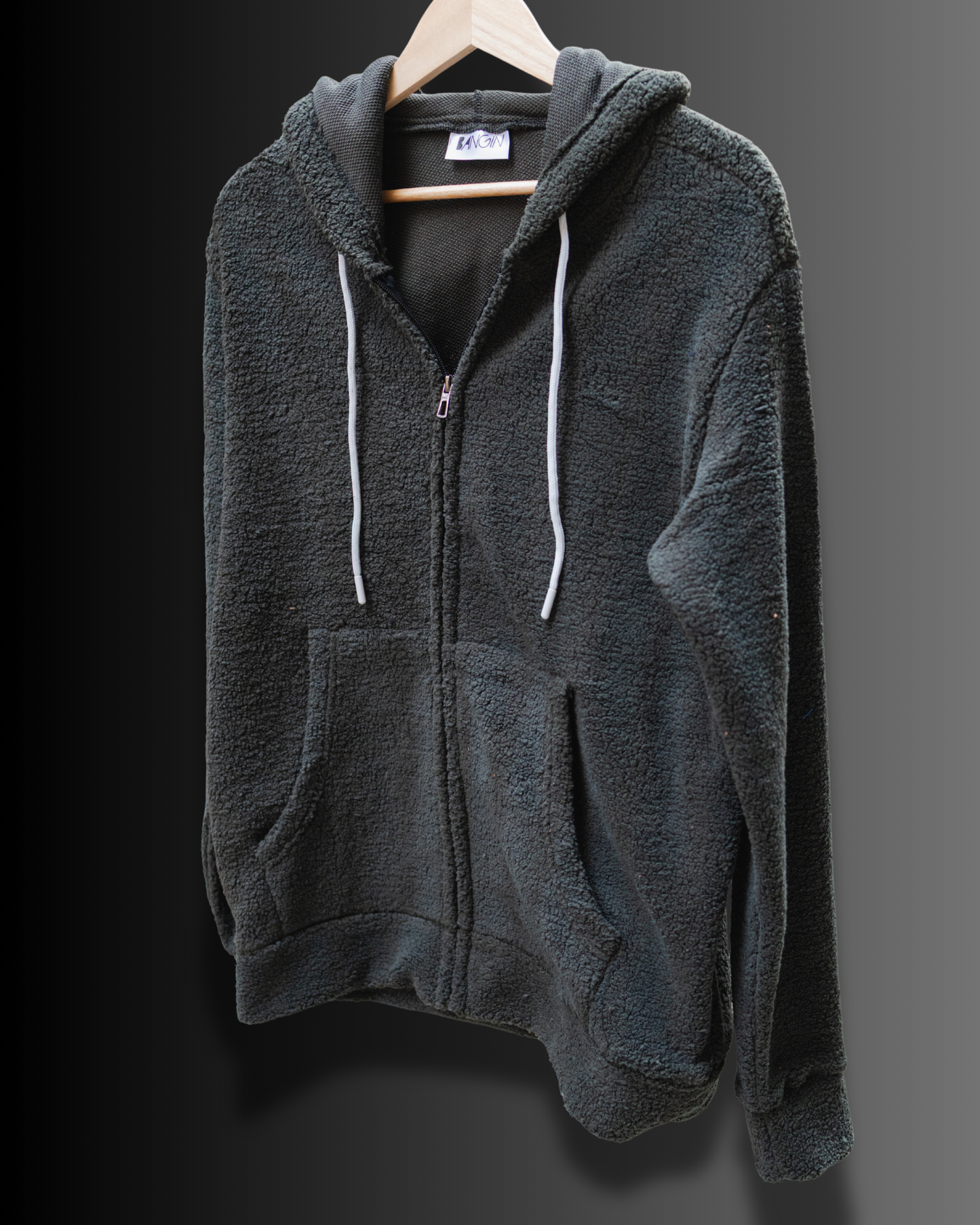 Sherpa Fur Zip-Up Hoodie (Olive Green) #966