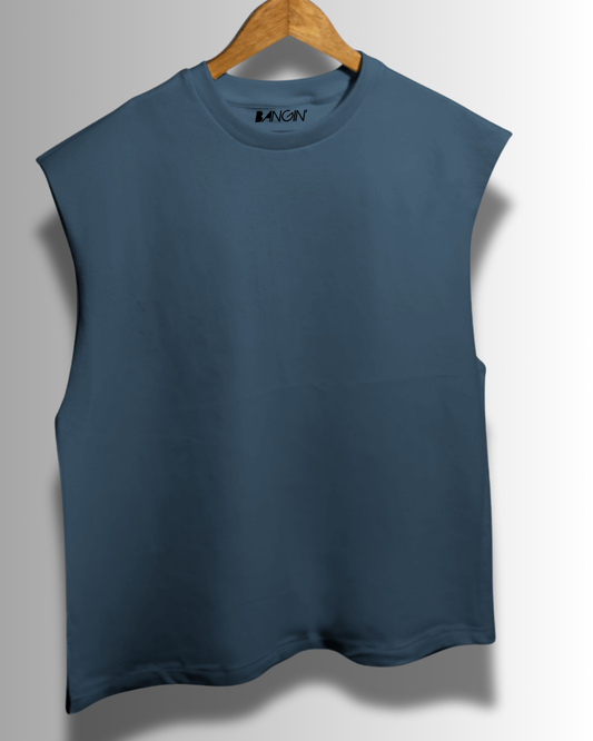 Sleeveless French Tank Top (Dark Grey Blue) #1018