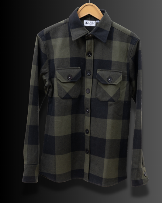 Olive Green Checks - Premium Flannel Overshirt #597