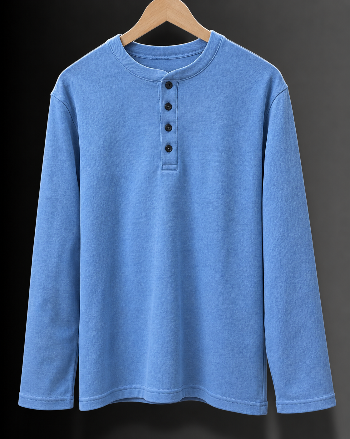 Casual-Blue Cotton Henley T-Shirt #1340