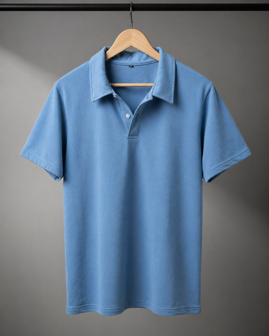 Cotton Polo T-shirt in Heavy GSM (Silk Blue) #1111