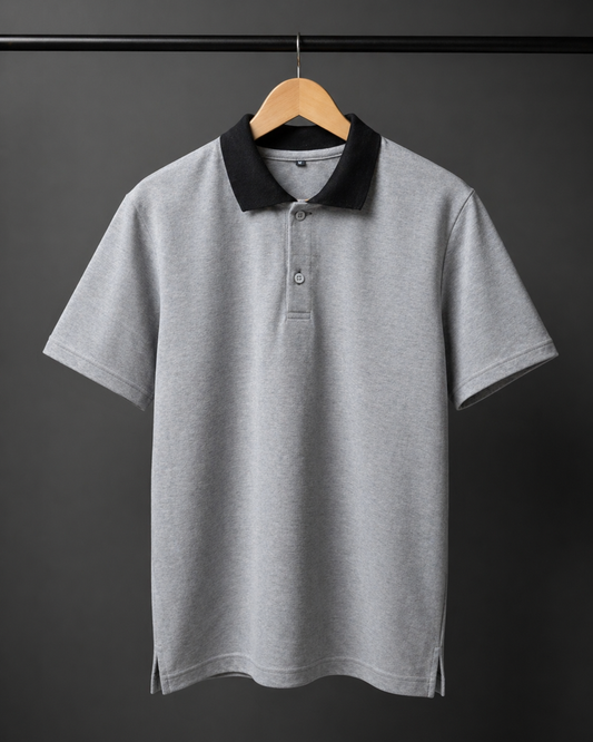 Premium Cotton Polo T-shirt (Melange Grey) #1110