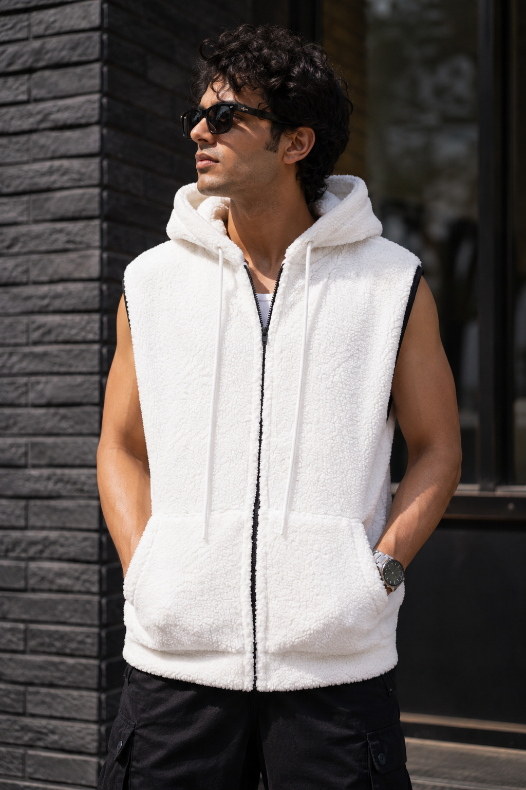 Sleeveless Sherpa Hoodie #1007