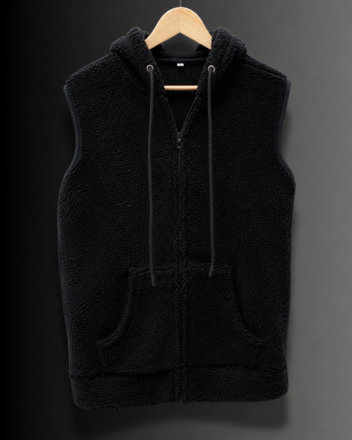 Sleeveless Sherpa Hoodie (Black) #1015
