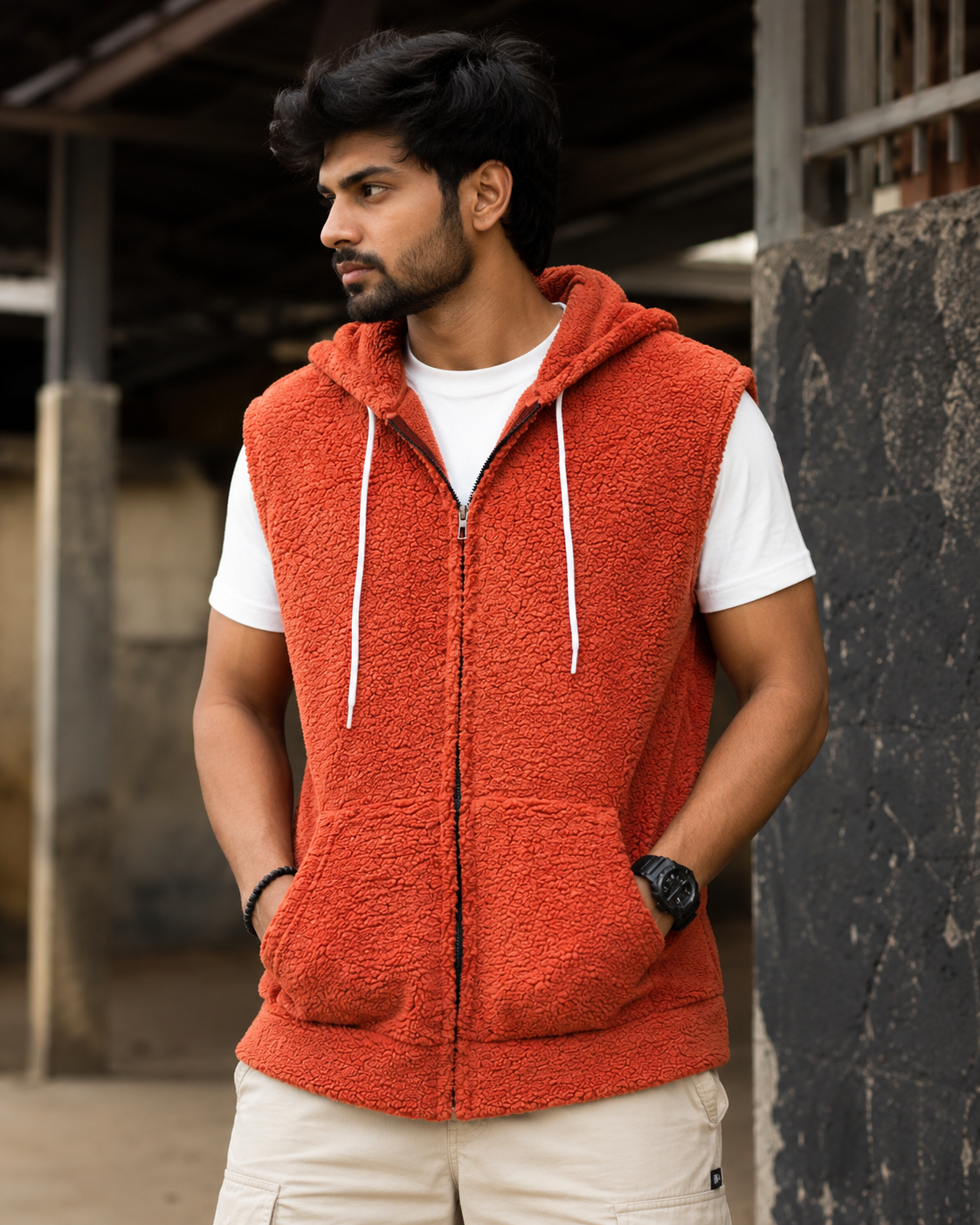 Sleeveless Sherpa Hoodie #1016