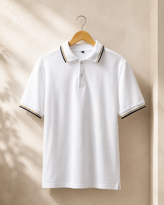 White Luxury Polo T-shirt (240 GSM Cotton) #1234