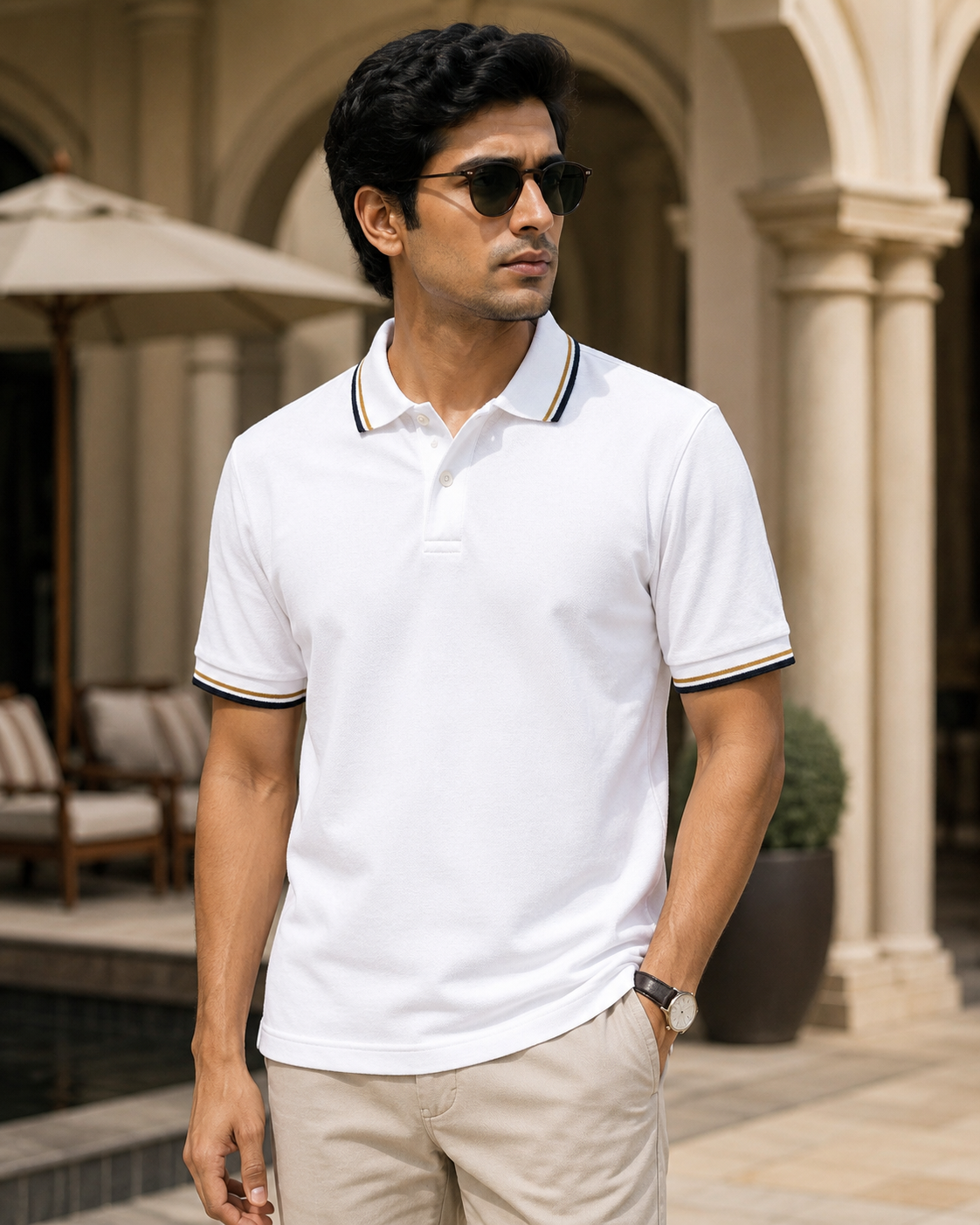 White Luxury Polo T-shirt (240 GSM Cotton) #1234