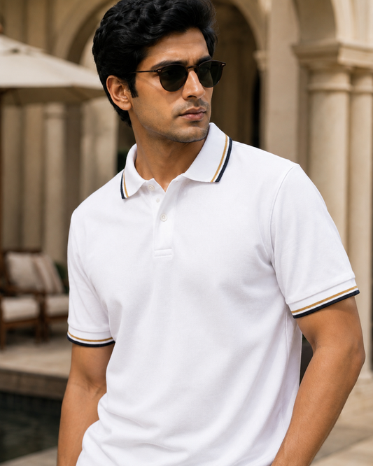 White Luxury Polo T-shirt (240 GSM Cotton) #1234