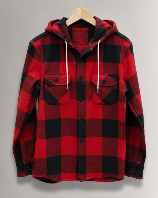 Apple Red Checks - Premium Flannel Hooded Shirt #975