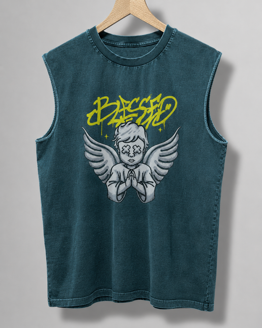 Acid-Washed Sleeveless Tank Top for Men #1164