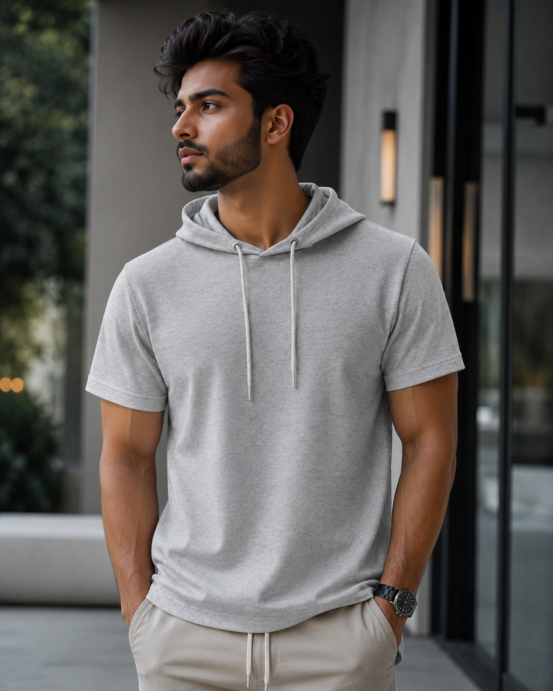 Hooded T-shirt in Premium Cotton #1121 (Melange Grey)