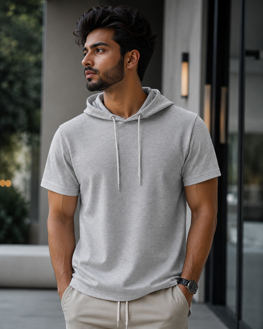 Hooded T-shirt in Premium Cotton #1121 (Melange Grey)