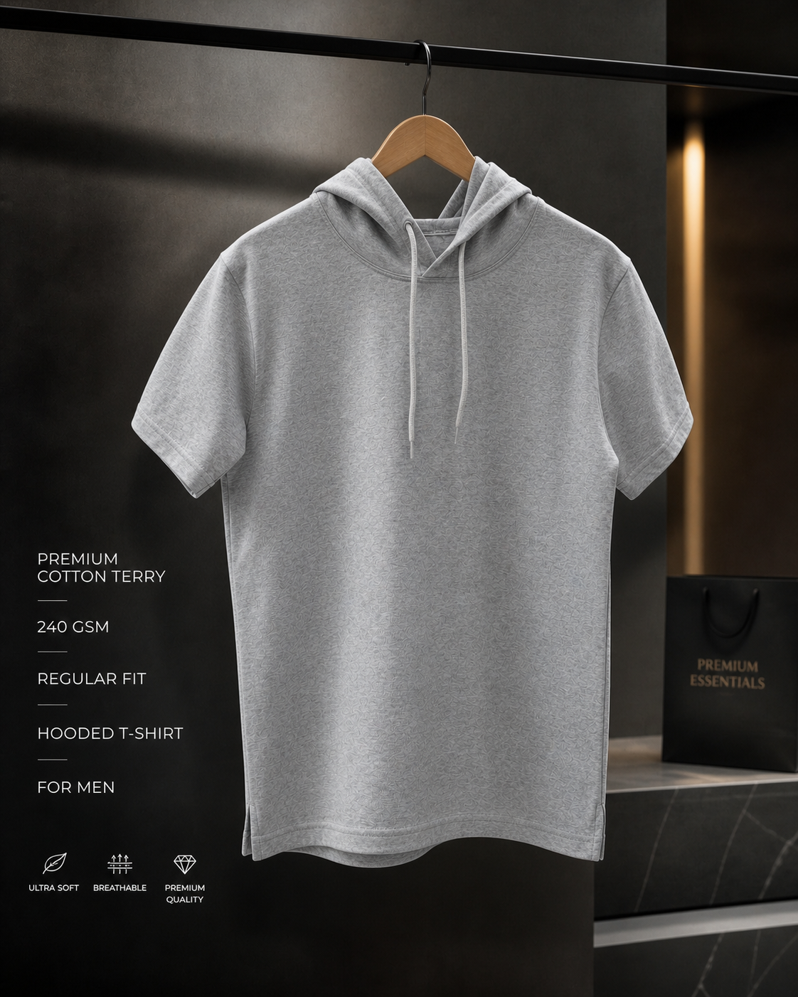 Hooded T-shirt in Premium Cotton #1121 (Melange Grey)