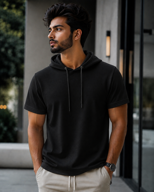 Hooded T-shirt in Premium Cotton #1116 (Midnight Black)