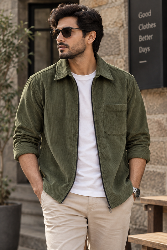 OLIVE GREEN - Premium Corduroy Shacket #1266