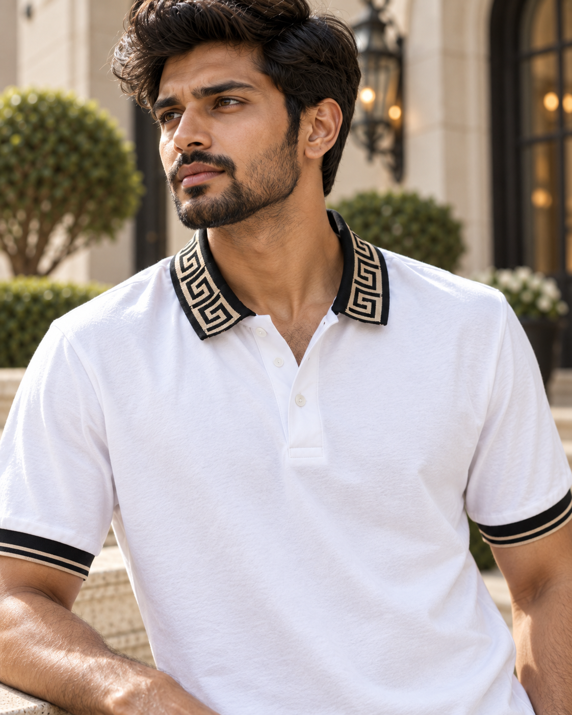 Premium Polo T-shirt with Greek Key Collar #1276