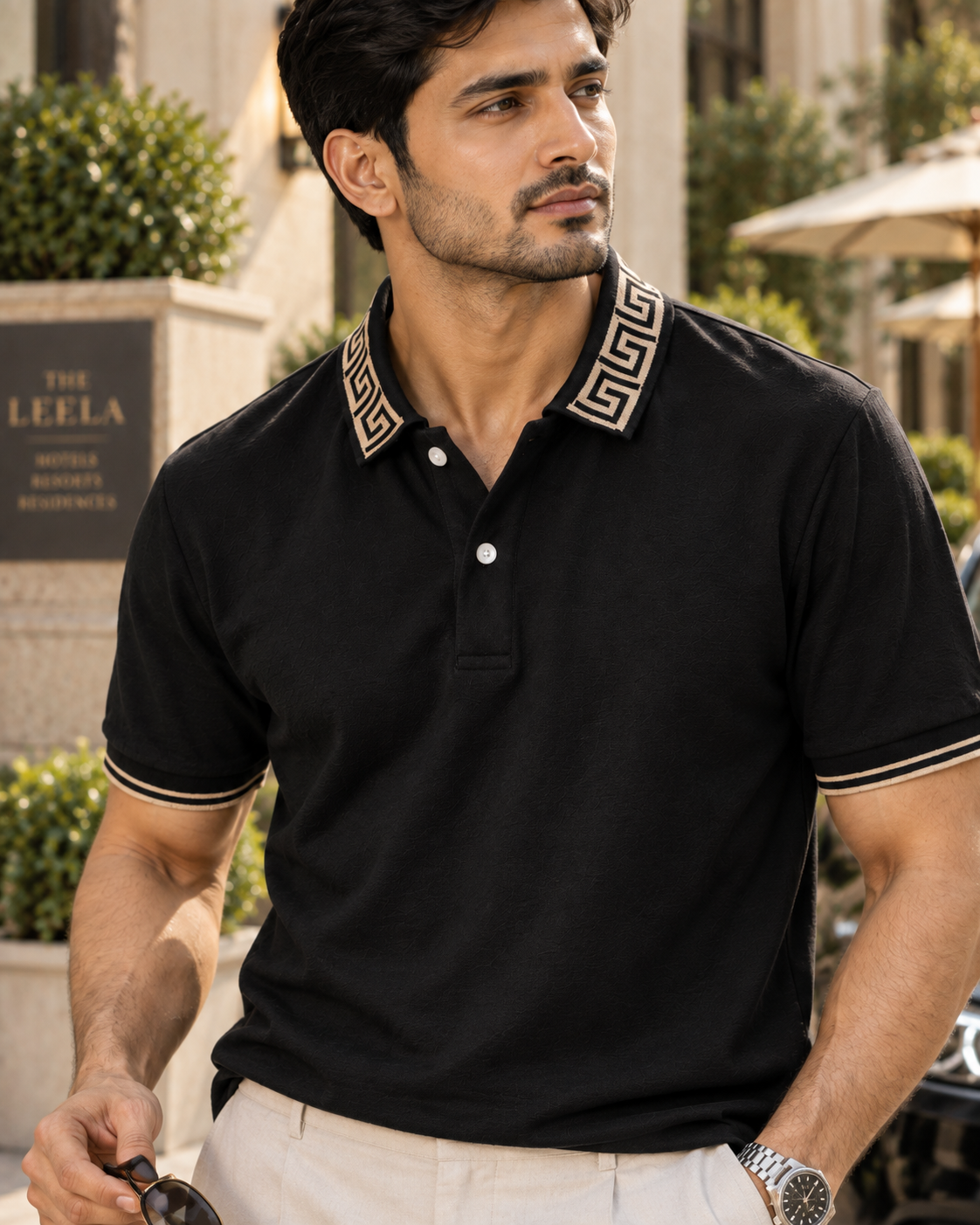 Premium Polo T-shirt with Greek Key Collar #1277