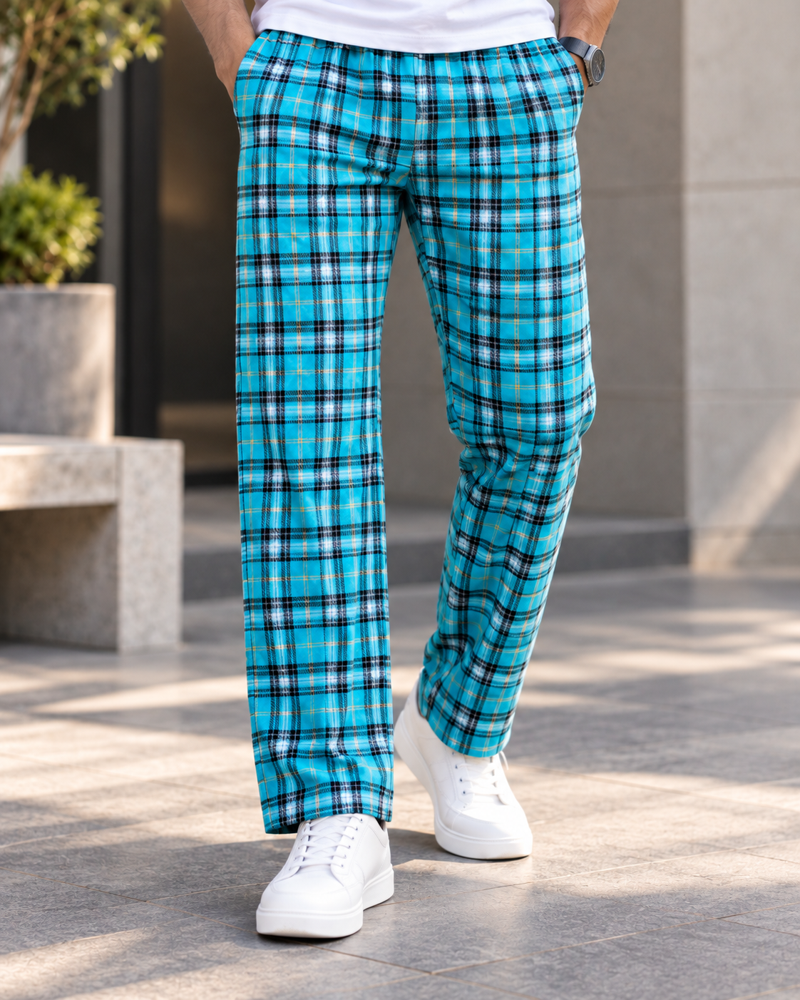 Straight-Fit Jogger Pants (Turquoise Checks) #1292