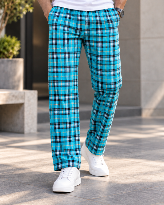 Straight-Fit Jogger Pants (Turquoise Checks) #1292