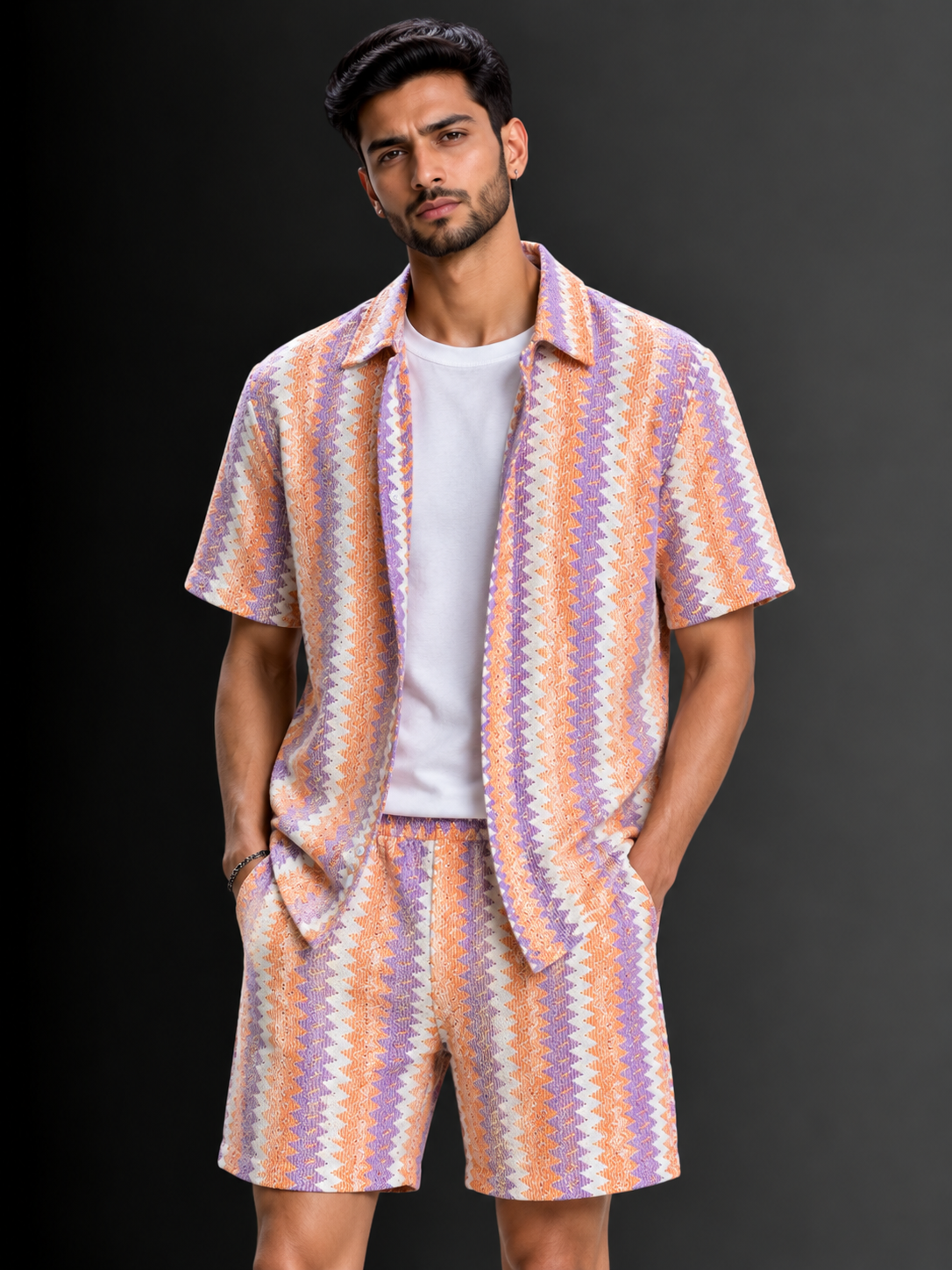 Cotton Crochet Shirt & Shorts Co-ord Set #1259