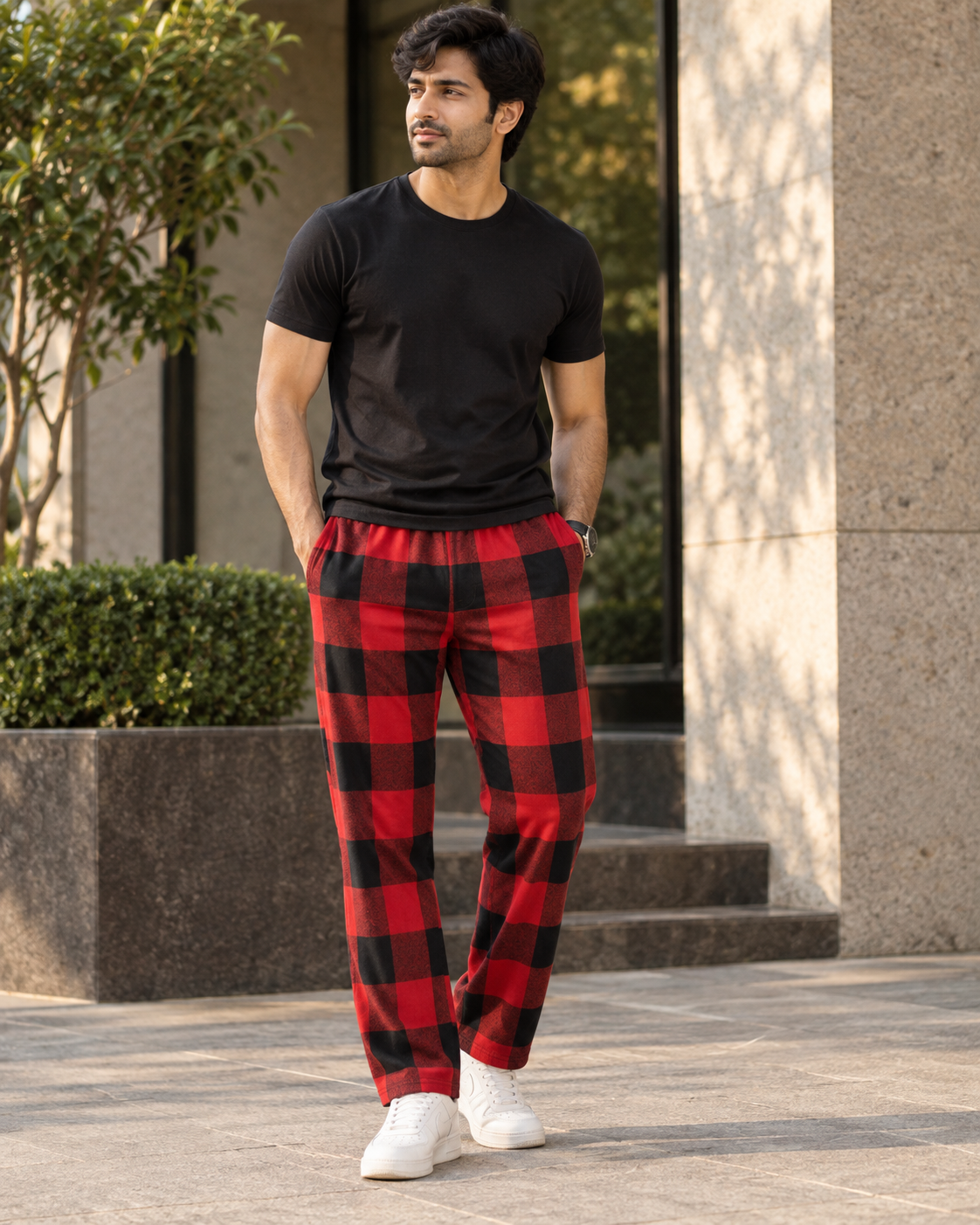 Straight-Fit Jogger Pants (Apple Red Checks) #1256