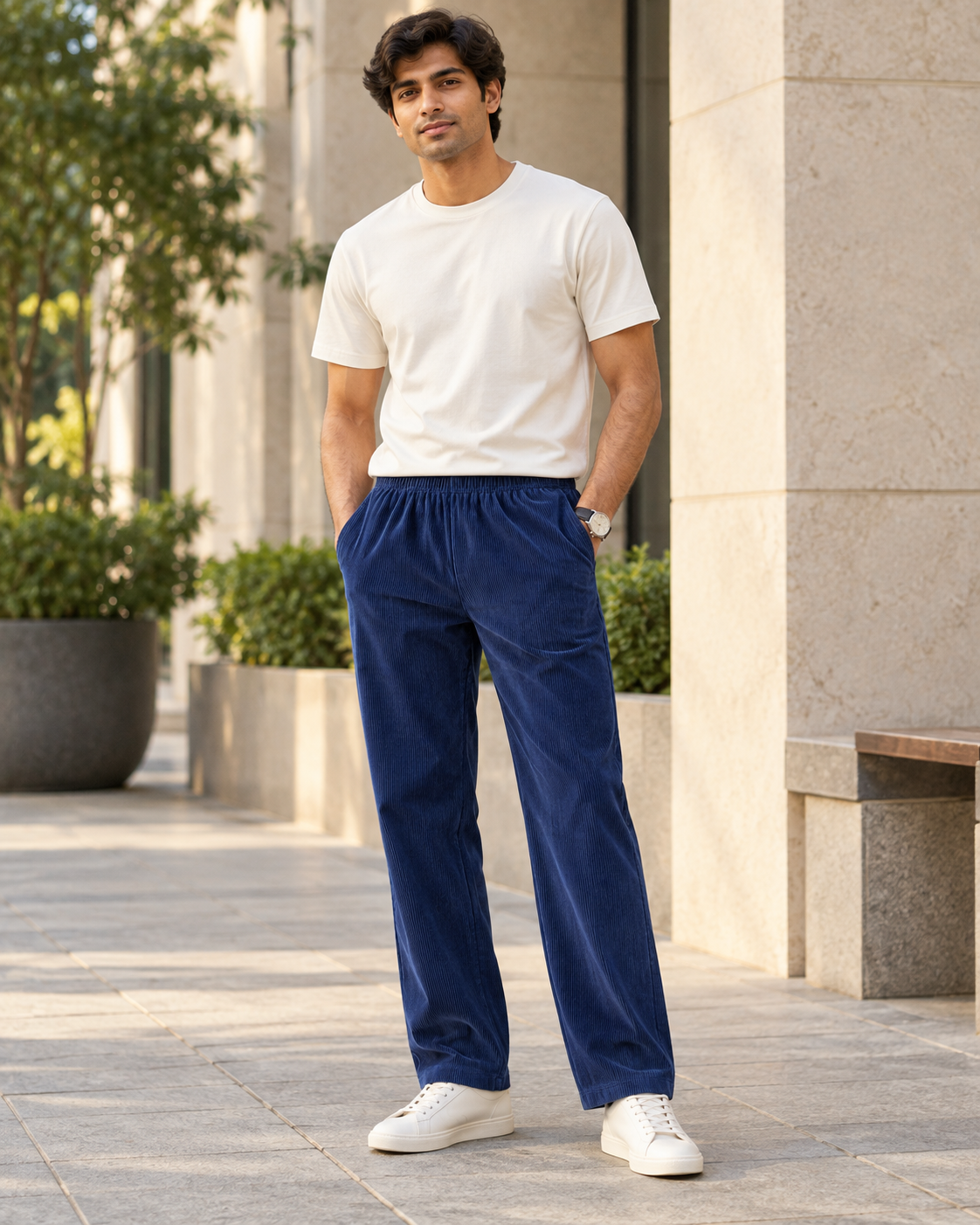 Corduroy Straight-Fit Jogger Pants (Navy Blue) #1253